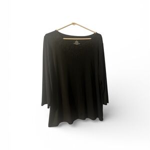 Elegant Black Women's Top scalloped neckline 3/4 sleeves. XL